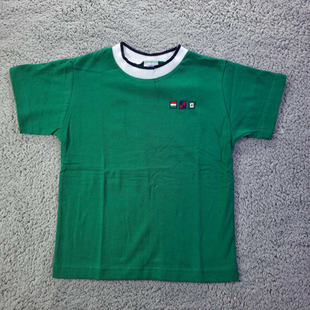 Kitestrings Boys Green Nautical Signal Flag Ringer T-Shirt Size 7 Made in USA